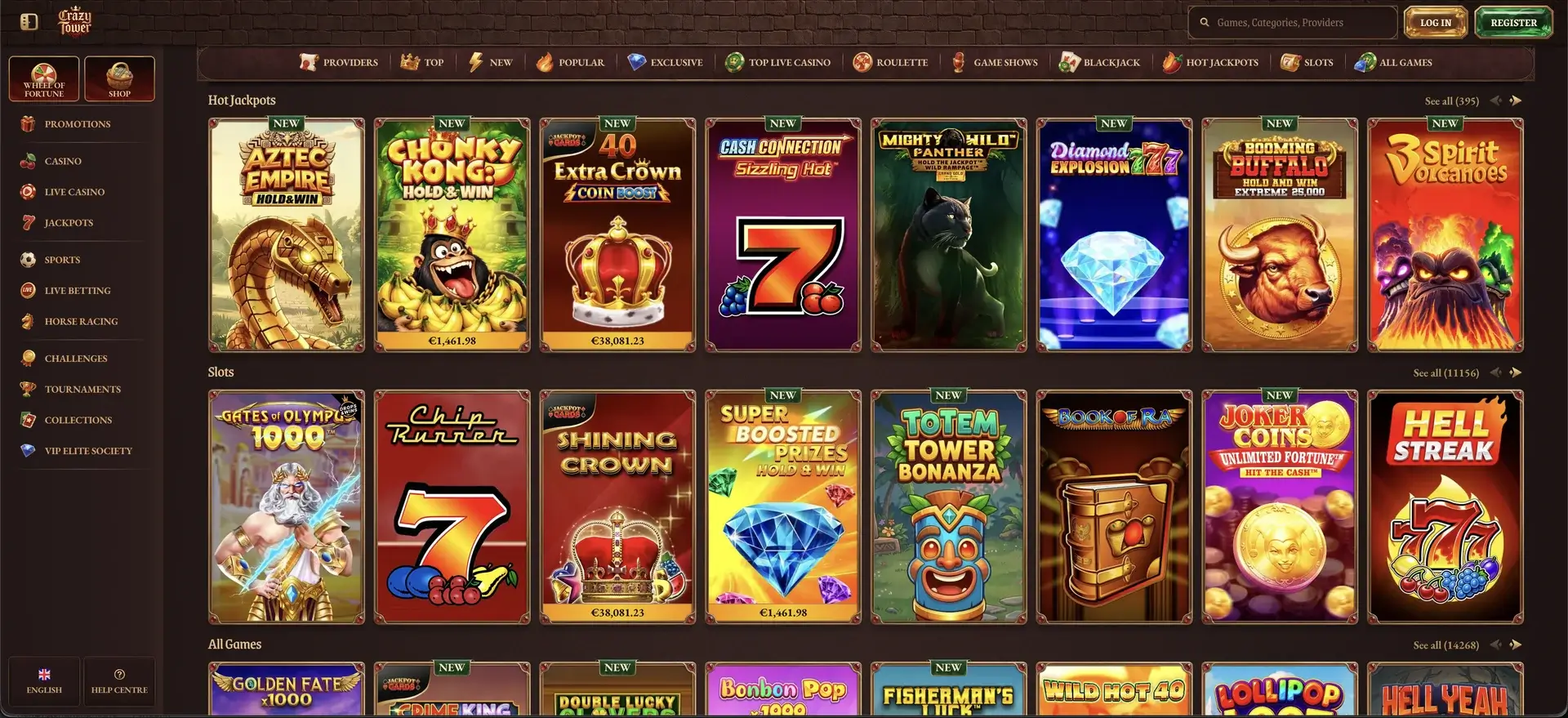 Casino-Spiele bei Crazy Tower