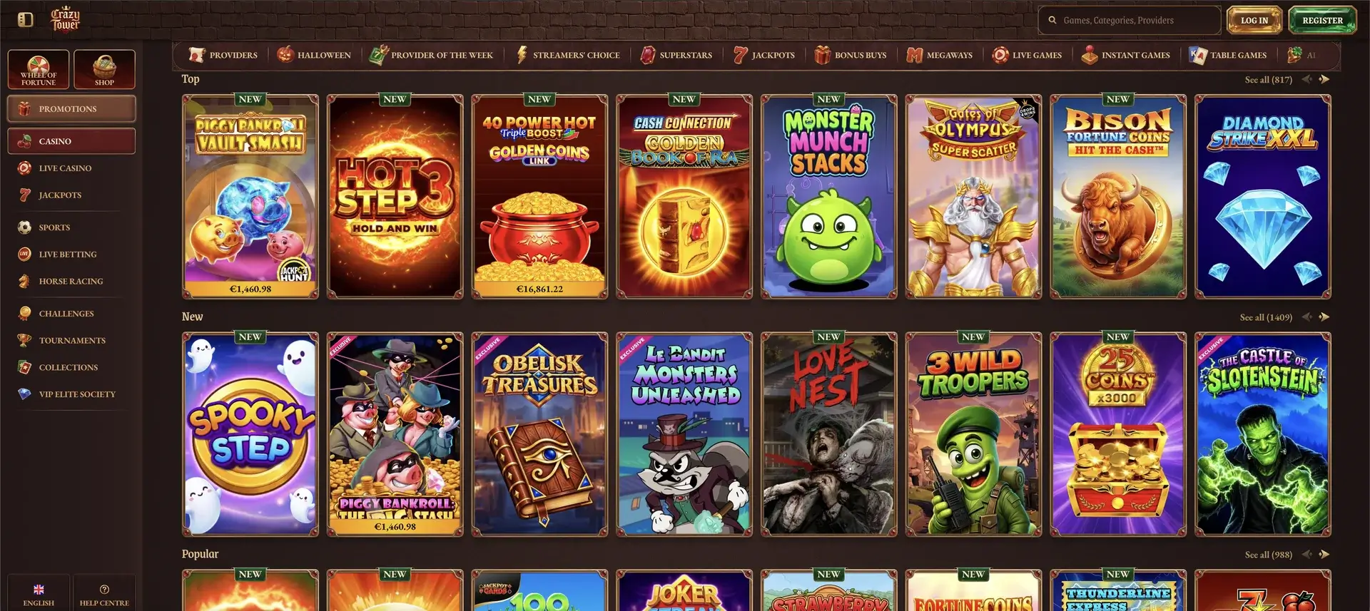 Spielautomaten bei Crazy Tower Casino